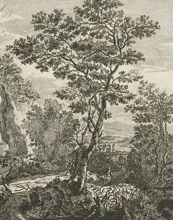 1815-Heinrich Löwenstam - Paesaggio italiano con contadini